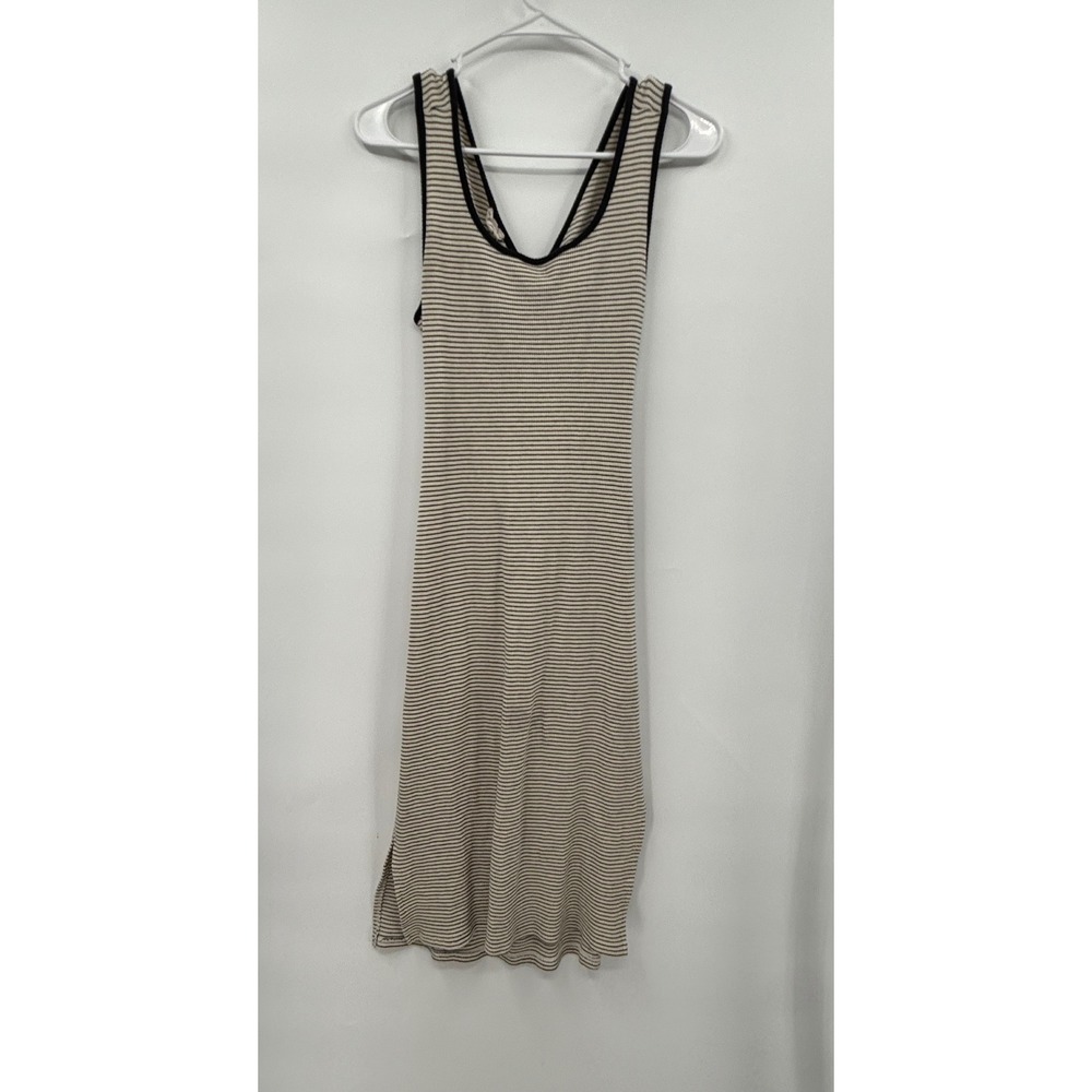 Hem & Thread Large Midi Dress Womens Cream Black Striped Ribbed Twist Back